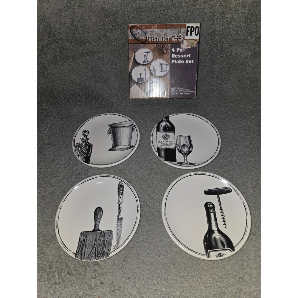 District 23 4 Piece Plate Set Wine Theme Elegant Durable Earthware Charcuterie
